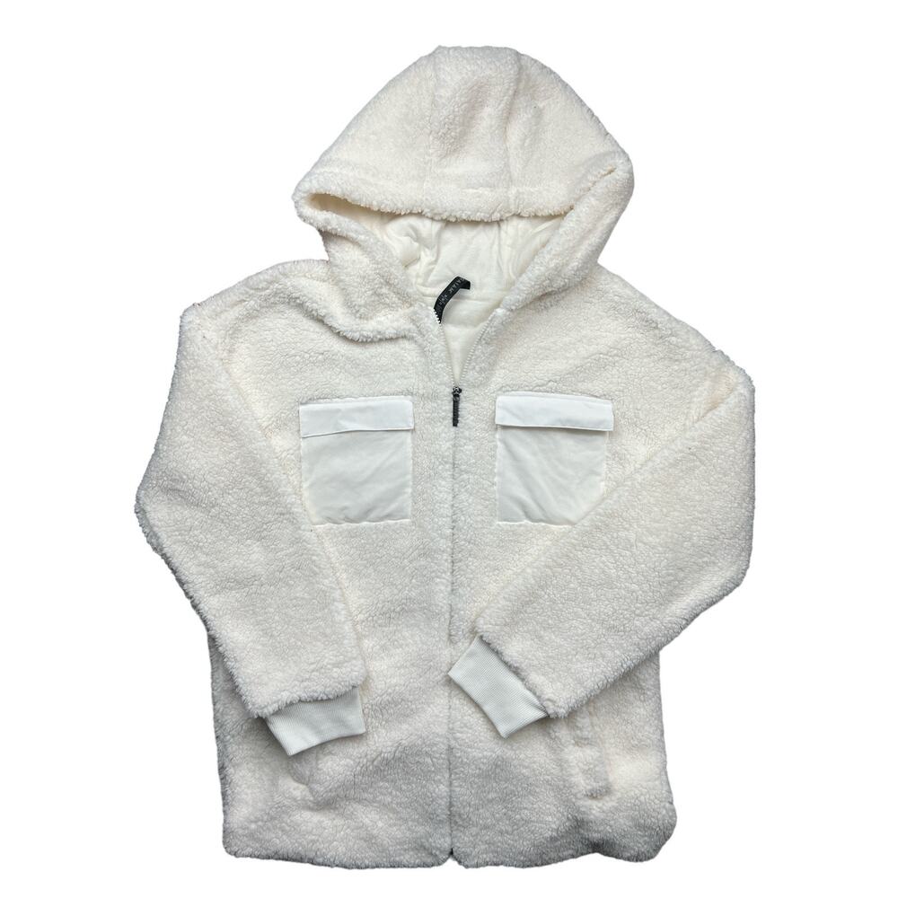 Gaiam Medium Women's Ivory Cream Cargo Soft Plush Sherpa Full Zip Hooded Jacket